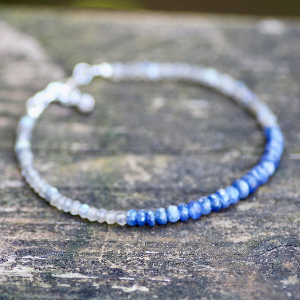 Natural Canadian Labradorite Sapphire Bracelet Sterling Silver , 8" - 8 2/3"